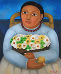 Girl in Blue with Flowers