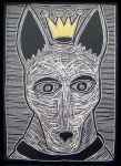 <b>Dog King</b>, 2009<br>Scratchboard, 7x5 inches<br>$100