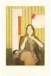 <b>Knitting</b>, 2010<br>drypoint and aquatint on copper over woodcut, 30x23 inches framed<br>$800
