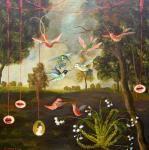 <b>Land I</b><br>Acrylic on wood panel, 28x28 inches<br>$5200
