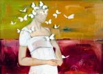 <b>Standing Still in a Landscape of Memories</b>, 2010<br>Oil on canvas and plexiglass, 16x22 inches<br>$1200
