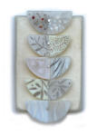 <b>5 Moons</b>, 2012<br>Fused glass/flax hmp/panel, 19x12x3<br>$1100