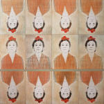 <b>Kate As Frida</b>, 2012<br>Woodcut, drypoint and acrylic on panel, 24x24 inches<br>$1800