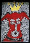 <b>Red Dog with Diamonds</b>, 2009<br>Scratchboard, 7x5 inches<br>$100