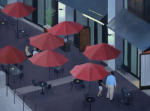 <b>Red Umbrellas</b>, 2010<br>Oil on panel, 30x40 inches<br>$3400