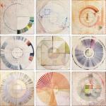 <b>San Francisco Color Wheels 1-9</b>, 2012<br>Drypoint, acrylic, crayon and watercolor mounted on panel, 50x50 inches<br>$6300