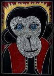 <b>Blue Eyed Monkey</b>, 2009<br>Scratchboard, 5x7 inches<br><i>sold</i>