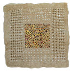 <b>Wave on Wave, small</b>, 2012<br>High shrnkage flax, 23k gold leaf, acrylic, 12x12 inches<br>$750