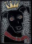 <b>Little Dog with Crown</b>, 2009<br>Scratchboard, 7x5 inches<br>$100