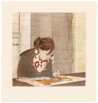 <b>The Crocheted Scarf</b>, 2012<br>Woodcut and drypoint on paper, 16x16 plates, 22x23 paper<br>$1100