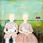 <b>Rabbit, Rabbit, House on Fire</b>, 2010<br>Oil on canvas and plexiglass, 24x24 inches<br>$1800
