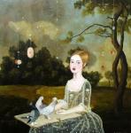 <b>Dove Girl</b>, 2009<br>Acrylic on wood panel, 30x30 inches<br>$5200