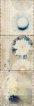 <b>Water Tables</b>, 2012<br>Drypoint, watercolor, acrylic, cotton fabric and crayon on panel, 30x10 inches<br>$900