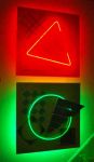 <b>Xmas to Me= Orange</b>, 2009<br>Cast acrylic, acrylic paint, luminous tube, 24x24 inches<br>$2800