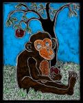 <b>Monkey in the Garden</b>, 2009<br>Scratchboard, 10x8 inches<br>$250