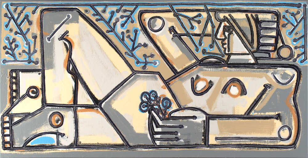 A Painting of a Statue in a Garden