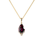 #2296 One 14kt yellow gold pendant, pear rhodolite garnet, diamond, one 16 inch 14kt gold chain