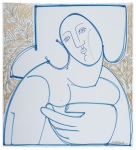 Woman in Blue and Beige