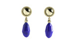One pair 14kt yellow gold earrings, faceted lapis drops