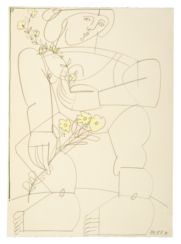 Woman Gathers Happy Flowers
